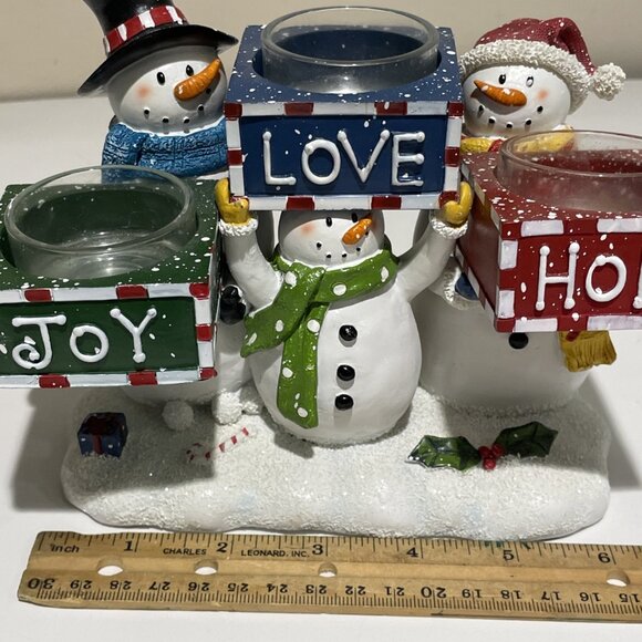 YANKEE CANDLE Multi Snowmen Tea Light Holiday Christmas Joy Love Hope Retired - Picture 10 of 11